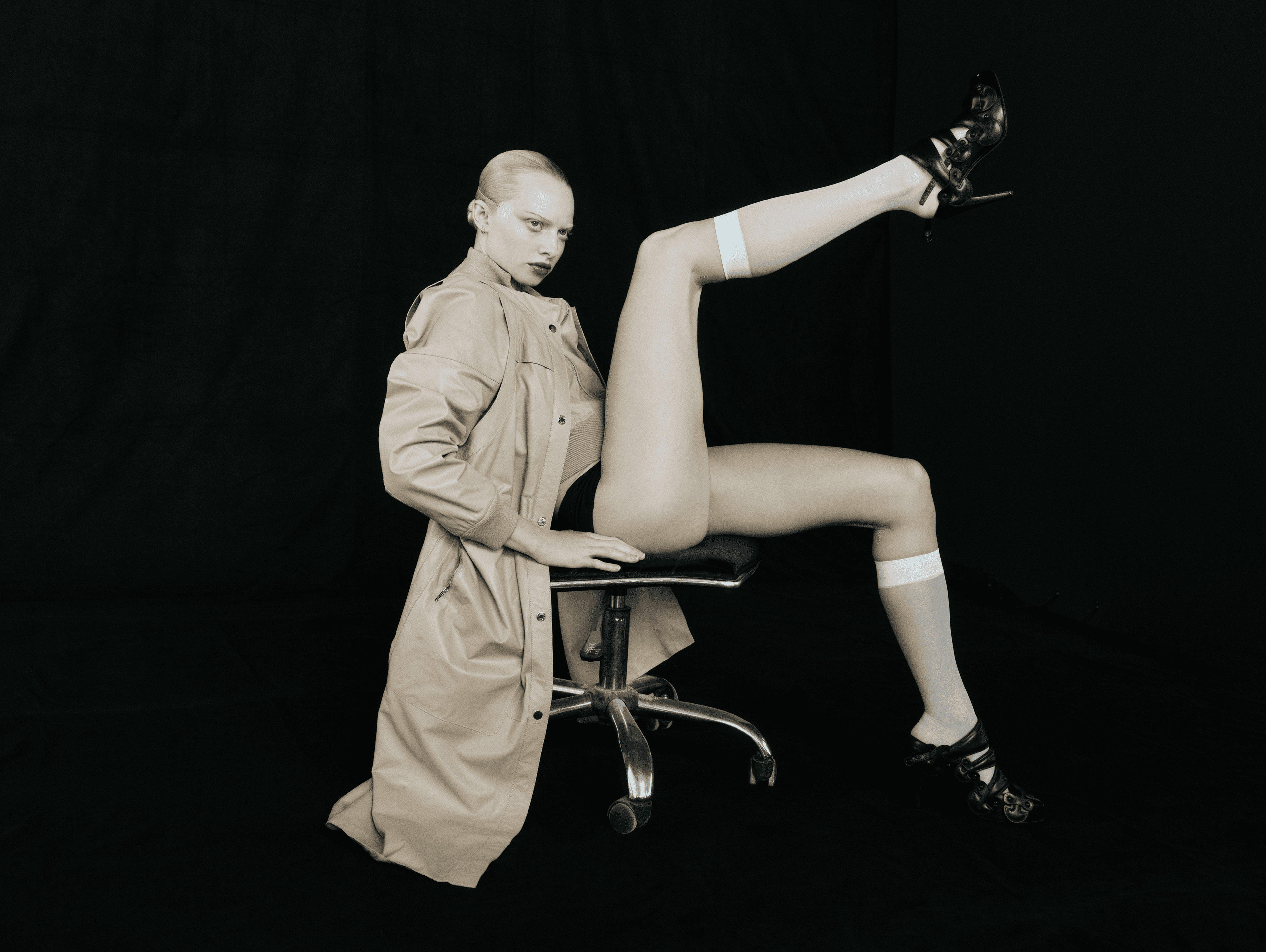 All CLOTHING by ,Hermès., SHOES by ,Louis Vuitton.