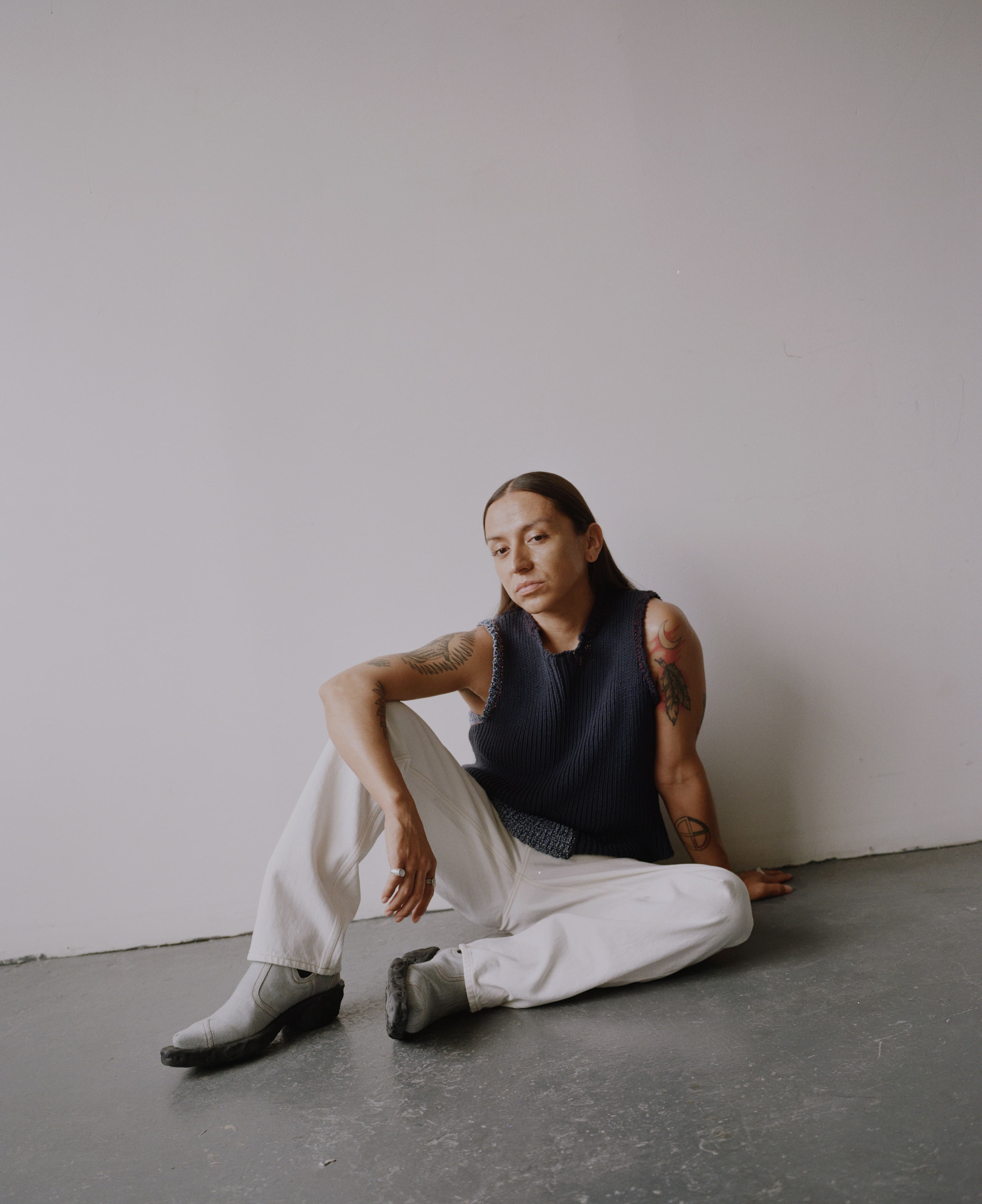 TOP by ,Eckhaus Latta. ,PANTS by ,Guess. ,SHOES by ,Camper Lab.
