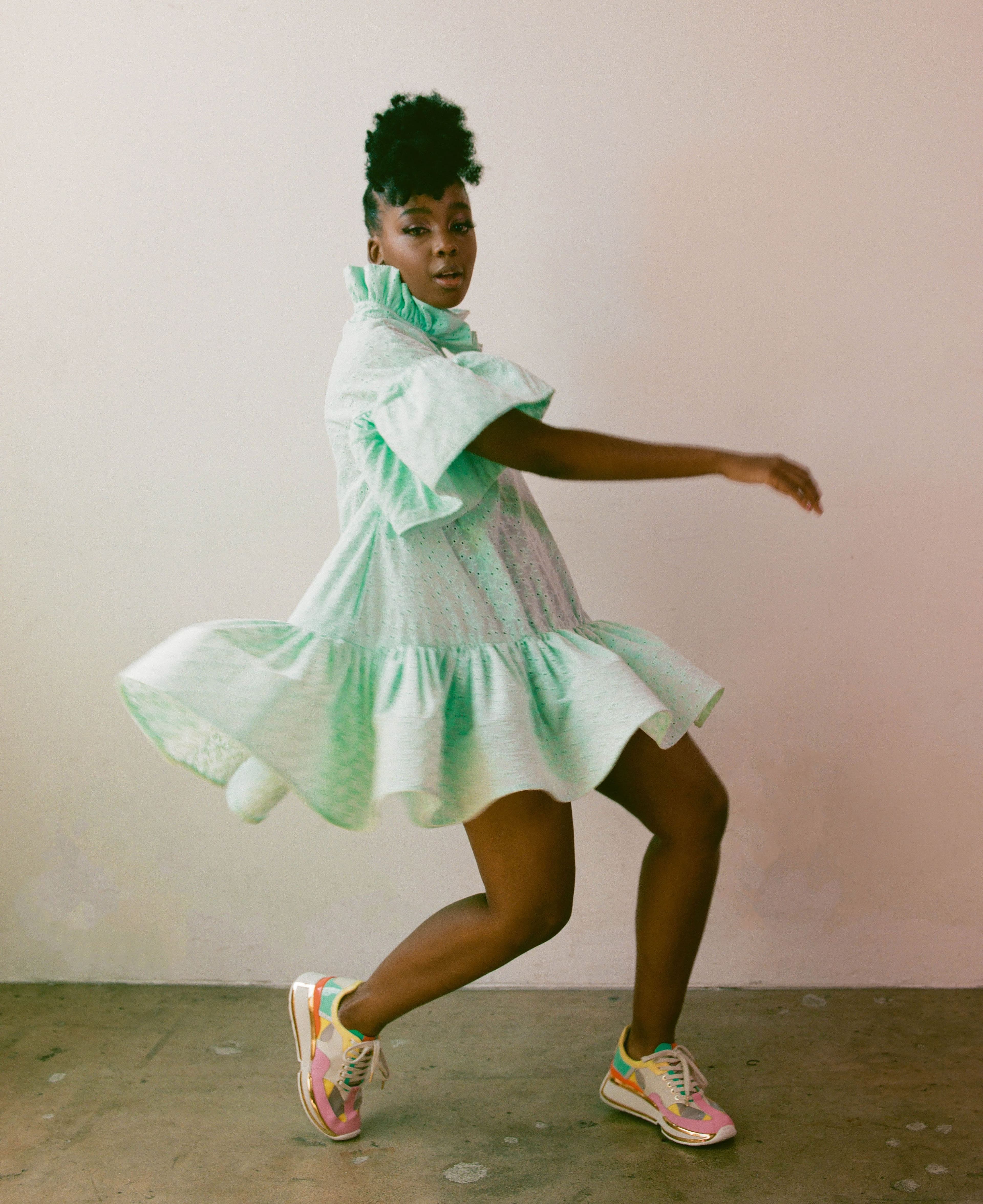 Dress by Greta Constantine. Shoes by Kat Maconie.