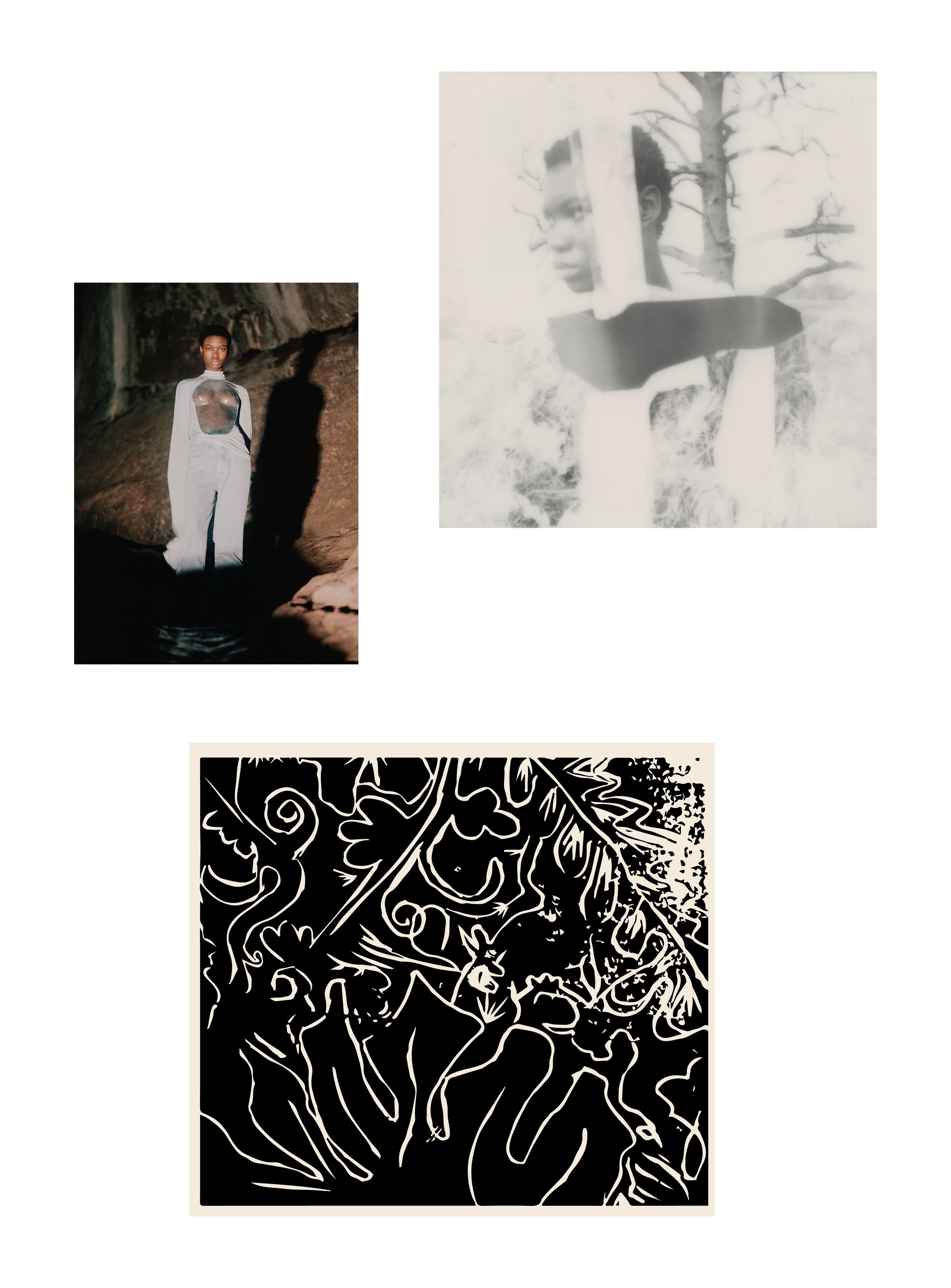 Left: Top by Loewe. Trousers, model’s own. Right: Vintage dress by Comme des Garçons from 20age archive.