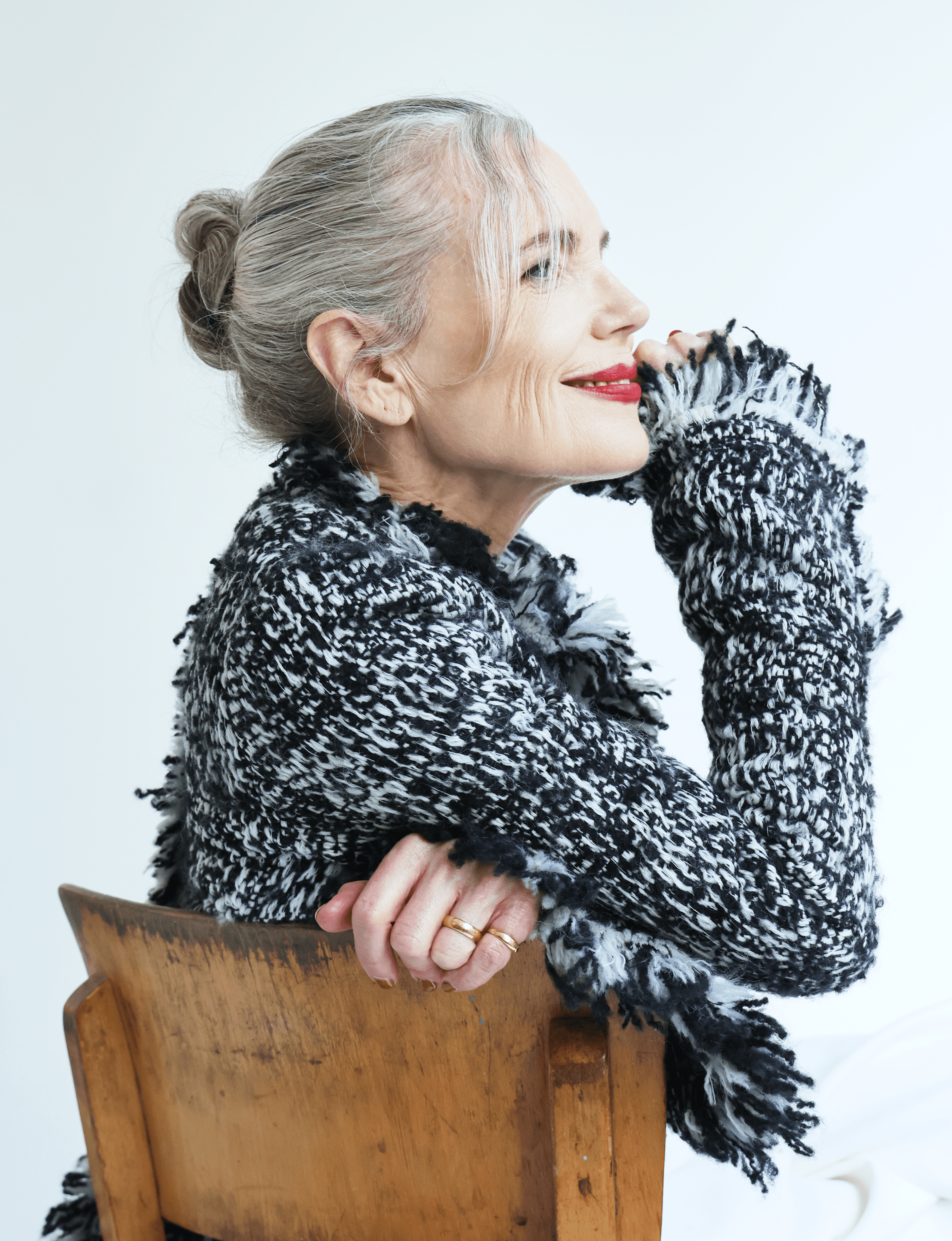 COAT by ,Tod’s,. PANTS by ,Margaret Howell,. All JEWELRY, McGovern’s own.