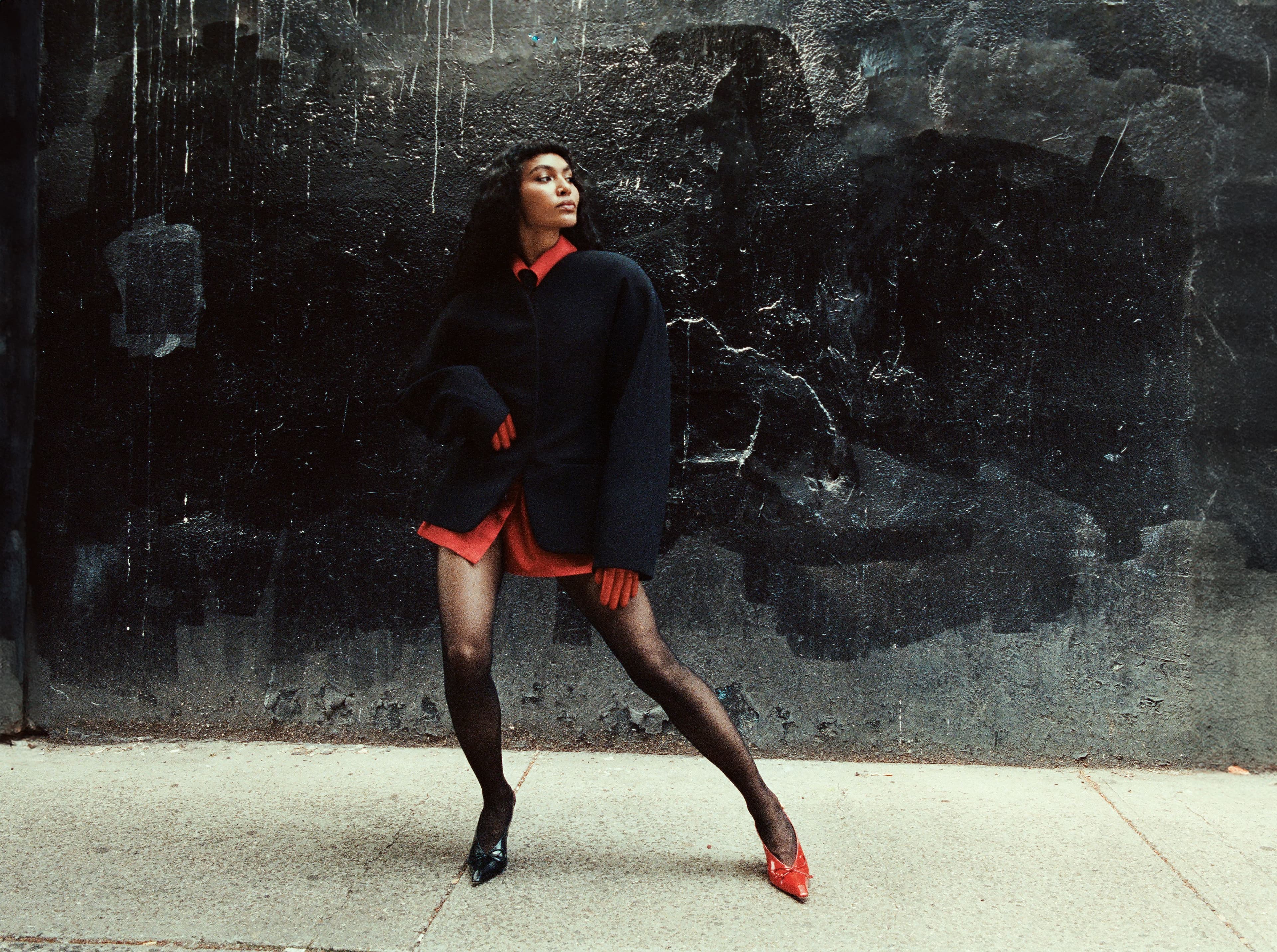 JACKET and SHOES by ,Jacquemus., SHIRT by ,Hermès. ,GLOVES by ,Portolano. ,TIGHTS by ,Wolford.