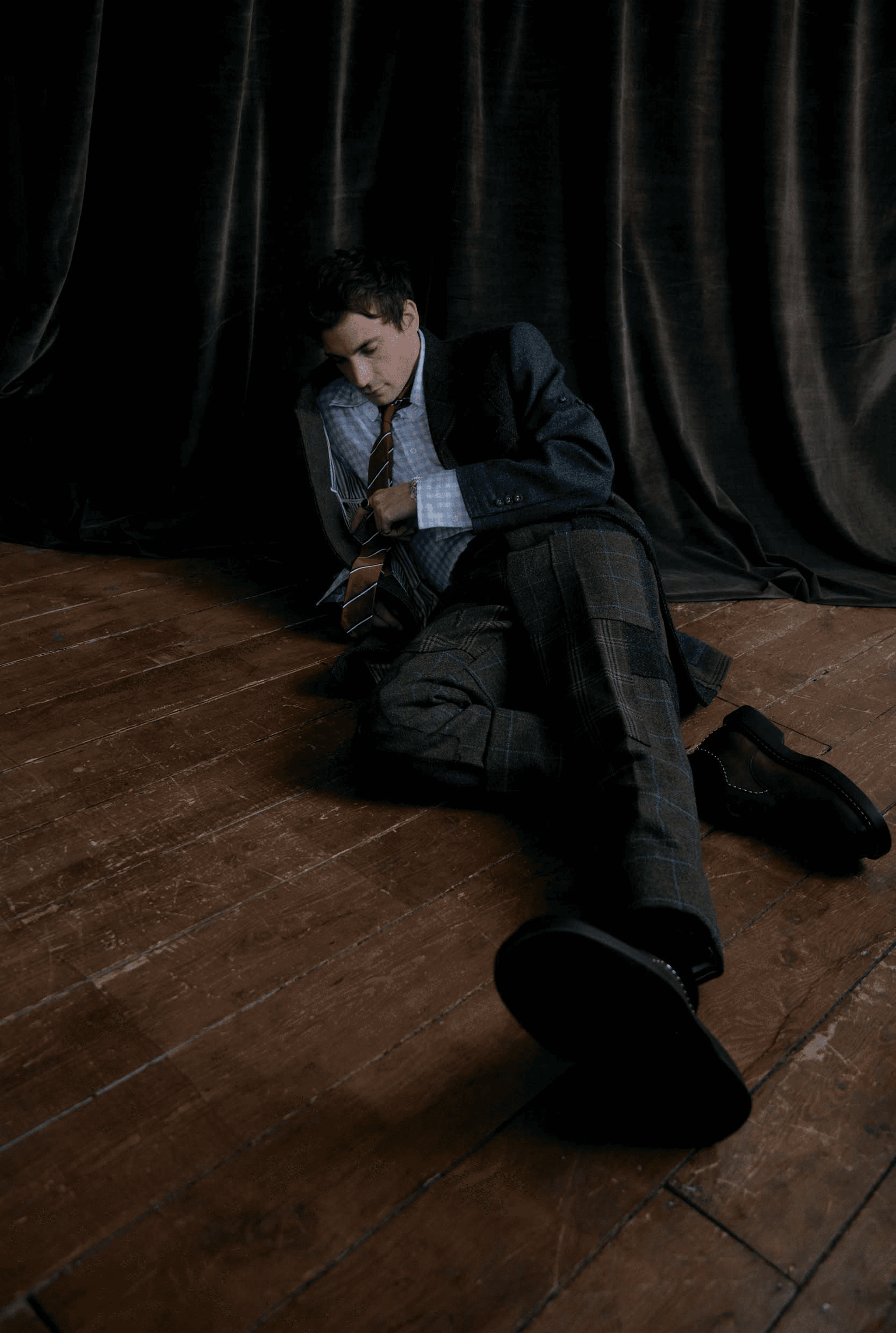All CLOTHING and TIE by ,Thom Browne,. SHOES by ,Jimmy Choo,.