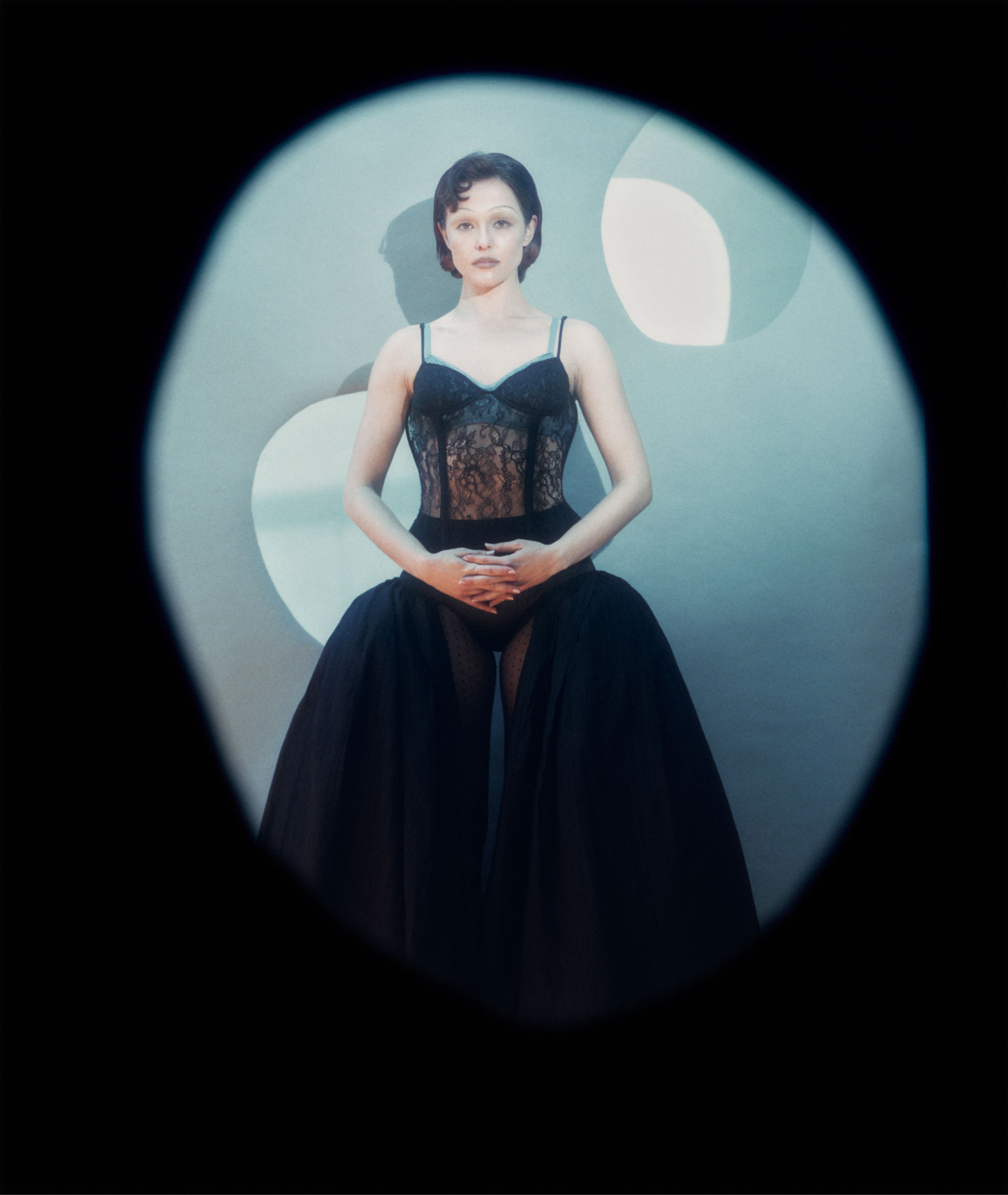 DRESS by ,Meruert Tolegen. ,UNDERWEAR by ,Araks. ,SHOES by ,Christian Dior.